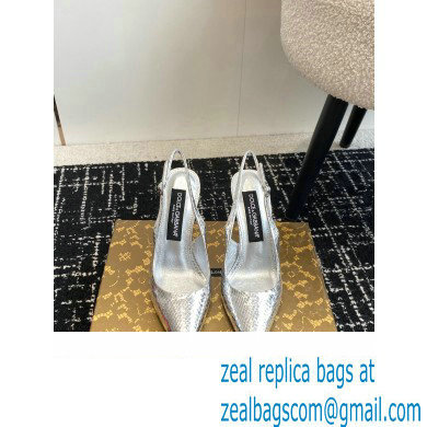 Dolce & Gabbana Heel 10cm Leather Slingbacks Python Silver 2024